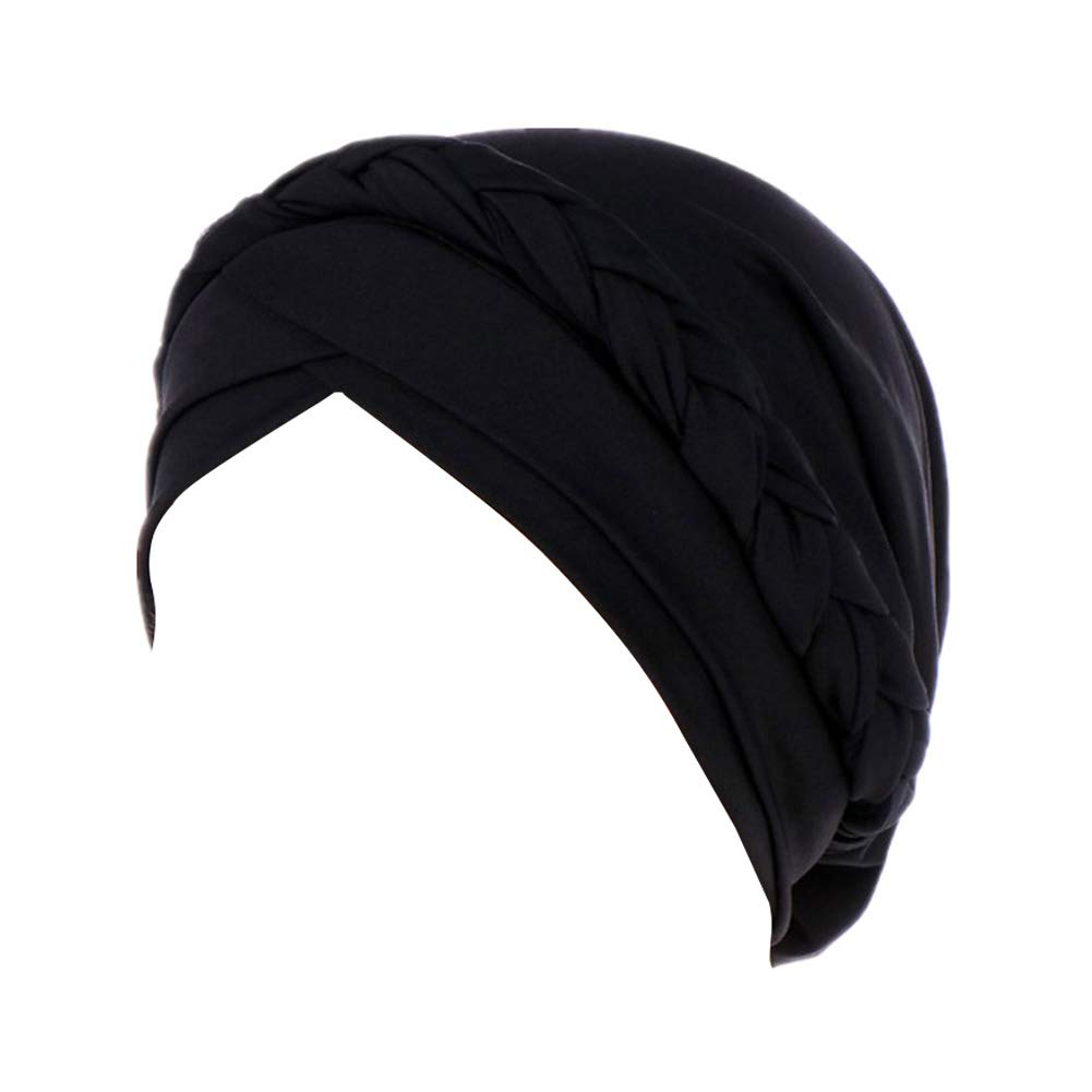 Fxhixiy Hijab Braid Silky Turban Hats for Women Cancer Chemo Beanies Cap Headwrap Headwear (Black)