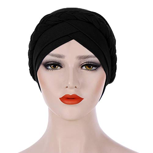 Fxhixiy Hijab Braid Silky Turban Hats for Women Cancer Chemo Beanies Cap Headwrap Headwear (Black)