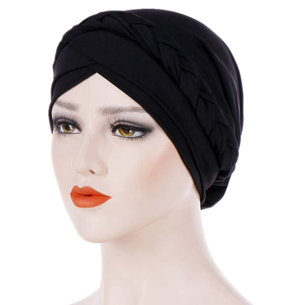 Fxhixiy Hijab Braid Silky Turban Hats for Women Cancer Chemo Beanies Cap Headwrap Headwear (Black)