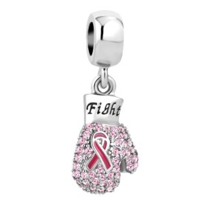 charmsstory fight breast cancer awareness charms pink ribbon boxing glove dangle beads for bracelets (fight breast cancer) (style 02)