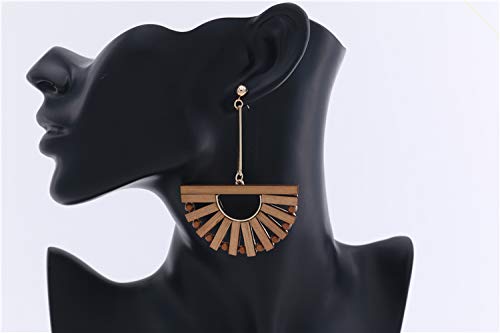 Fashion Wood Dangle Earrings Fan-Shaped Bamboo Needle Earrings Bohemian Personality Jewelry for Women Mother's Day Gift