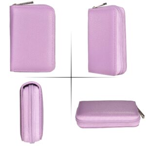 Easyoulife Genuine Leather Credit Card Holder Zipper Wallet With 26 Card Slots (Light Purple)