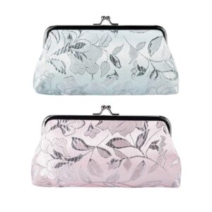 Oyachic 2 Packs Large Coin Purses Floral Cash Case Vintage Change Pouch Kiss Lock Cellphone bag Handbag ID Card Holder Canvas Clutch