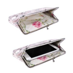 Oyachic 2 Packs Large Coin Purses Floral Cash Case Vintage Change Pouch Kiss Lock Cellphone bag Handbag ID Card Holder Canvas Clutch