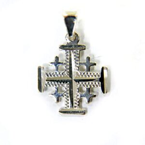 Sterling Silver (925) Jerusalem Crusader's cross Pendant Handcrafted in the Holy Land. Engraved by diamond cutting machine.