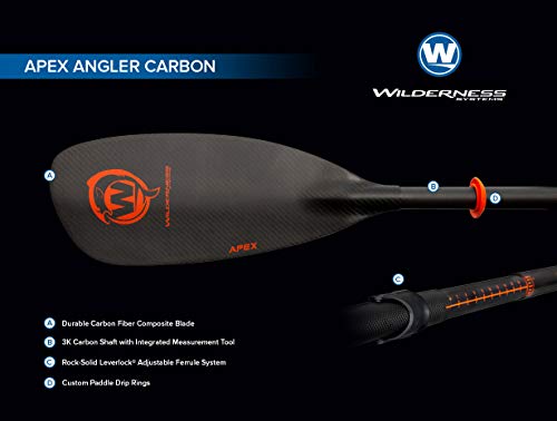 Wilderness Systems Apex Carbon Angler Kayak Fishing Paddle | Carbon Fiber Blade | Adjustable Carbon Fiber Shaft (240-260cm), Black, 8070208