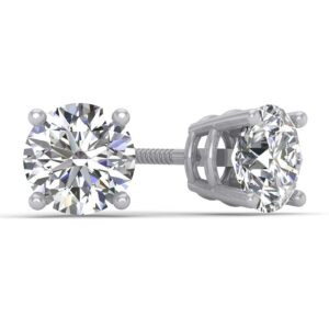 1.00ct tw IGI Certified 14K White Gold Round Diamond Stud Earring with Screw-Backs (G-H, I2-I3)