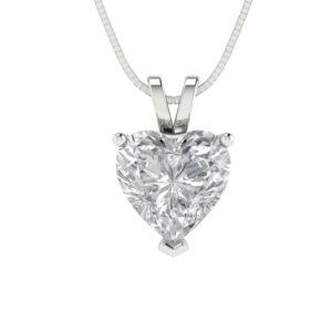 clara pucci 2.0 ct heart cut stunning genuine moissanite solitaire pendant necklace with 16" gold chain box solid 14k white gold