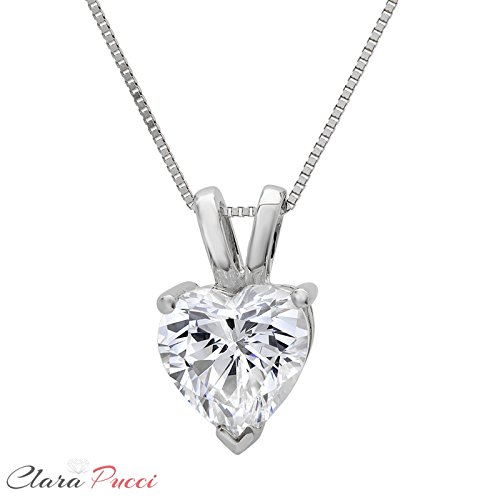 Clara Pucci 2.0 ct Heart Cut Stunning Genuine Moissanite Solitaire Pendant Necklace With 16" Gold Chain box Solid 14k White Gold