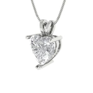 Clara Pucci 2.0 ct Heart Cut Stunning Genuine Moissanite Solitaire Pendant Necklace With 16" Gold Chain box Solid 14k White Gold