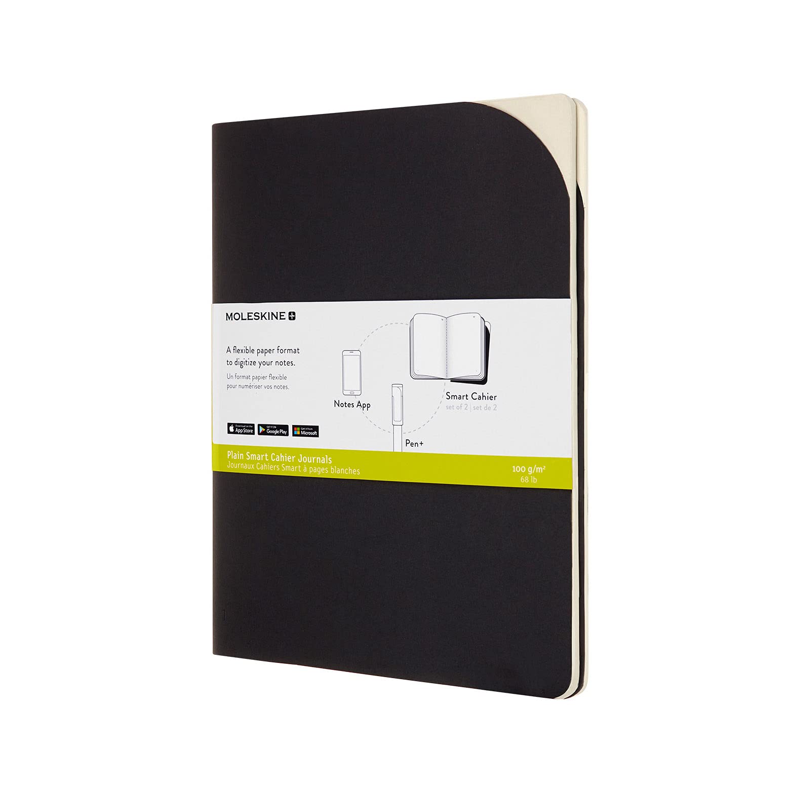 Moleskine Paper Tablet Cahier Soft Cover Smart Notebook, Plain/Blank, XL (7.5" x 9.5") Black, Compatible w/ Moleskine Pen+ Ellipse (Sold Separately) & App & Organize Notes, 88 Pages