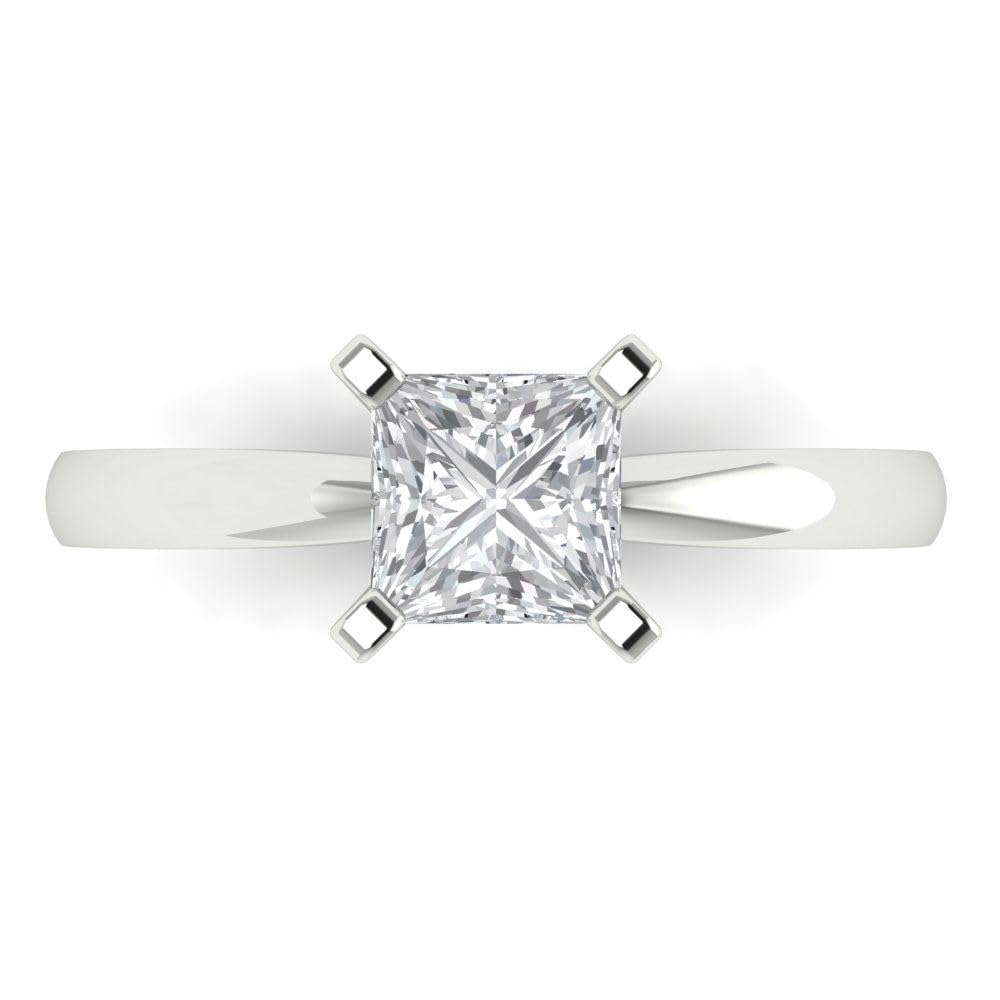 Clara Pucci 1.0 ct Princess Cut Solitaire Genuine Moissanite Wedding Bridal Designer Anniversary Engagement Ring in 14k White Gold