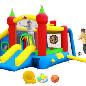 WELLFUNTIME Inflatable Bounce House,Jumping Castle Slide with Blower,Kids Bouncer with Ball Pit