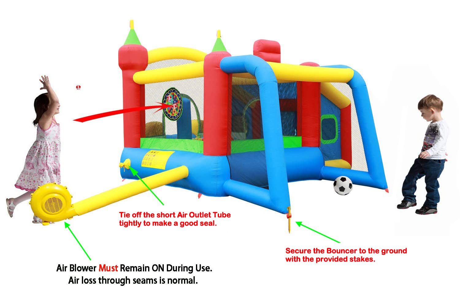 WELLFUNTIME Inflatable Bounce House,Jumping Castle Slide with Blower,Kids Bouncer with Ball Pit