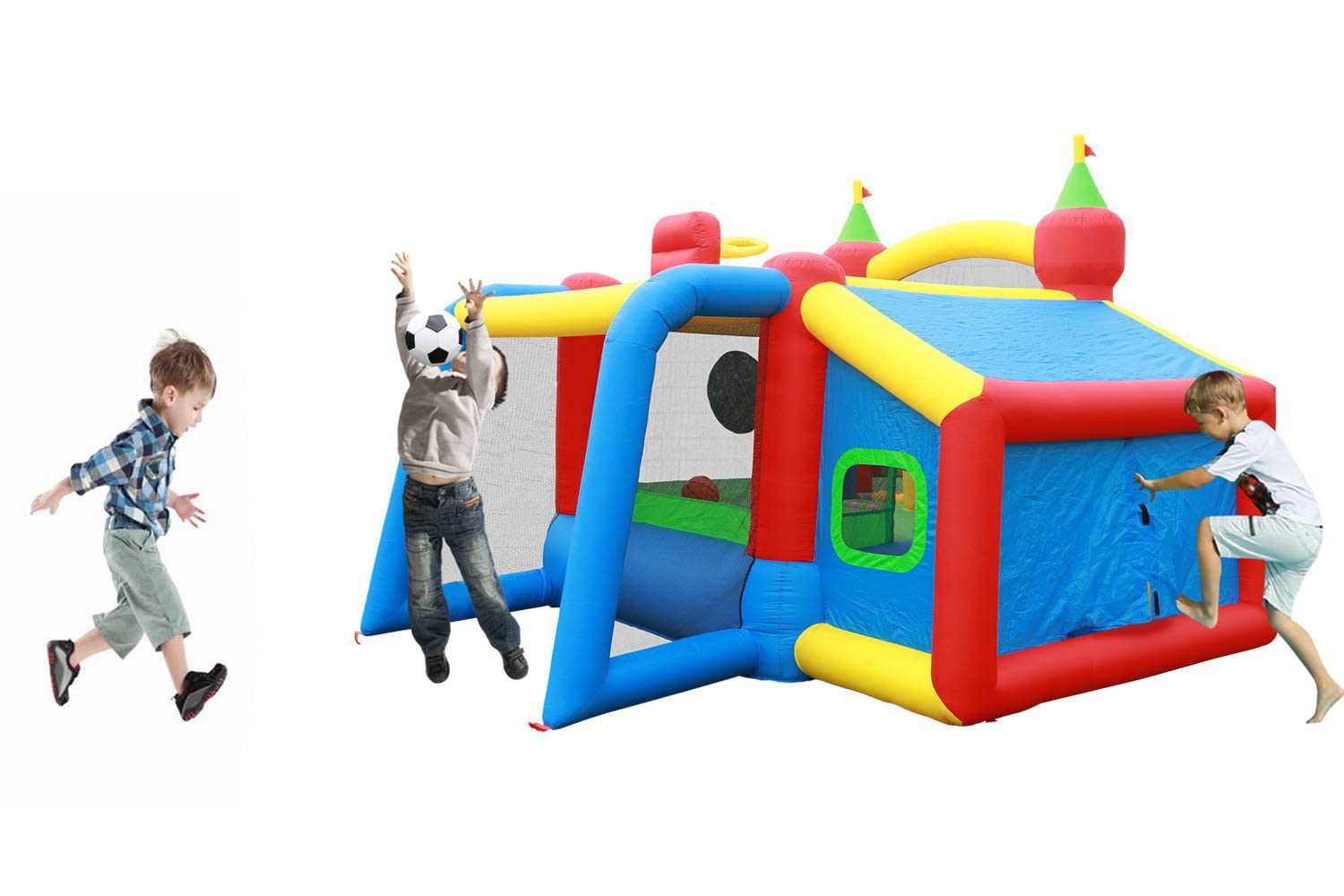 WELLFUNTIME Inflatable Bounce House,Jumping Castle Slide with Blower,Kids Bouncer with Ball Pit