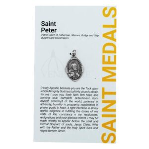 1" saint and holy subject medal with prayer card | over 25 different saints | durable and detailed charm | pendant medal carded with prayer | christian jewelry (st. peter)