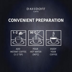 DAVIDOFF Crema Intense Instant Coffee - Smooth and Rounded - Full-body. Delicate Aroma and Elegant Acidity - 100% Arabica Beans - 9/12 Intensity. 10/12 Roasting. 4/12 Acidity - 1 x 3.17 oz