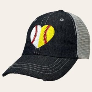 Cocomo Soul Womens Ball Mom Hat | Ball Mom | Ball Mom Baseball Softball Mom Hat | Half Baseball Half Softball Hat 400 Dark Grey