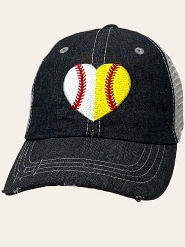 Cocomo Soul Womens Ball Mom Hat | Ball Mom | Ball Mom Baseball Softball Mom Hat | Half Baseball Half Softball Hat 400 Dark Grey