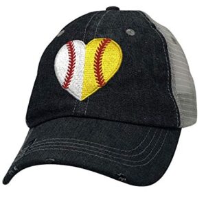 Cocomo Soul Womens Ball Mom Hat | Ball Mom | Ball Mom Baseball Softball Mom Hat | Half Baseball Half Softball Hat 400 Dark Grey