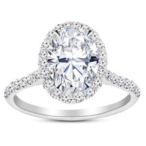 1 Ctw Oval Cut Halo 14K White Gold Diamond Engagement Ring (H-I Color SI2-I1 Clarity 0.75 Ct Center)