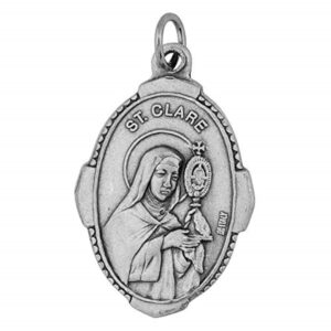 1" saint clare medal with prayer card | durable and detailed charm | pendant medal carded with prayer | christian jewelry