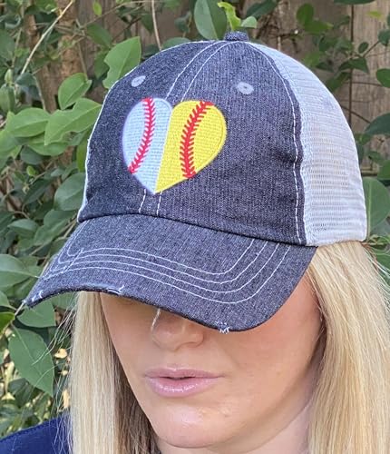 Cocomo Soul Womens Ball Mom Hat | Ball Mom | Ball Mom Baseball Softball Mom Hat | Half Baseball Half Softball Hat 400 Dark Grey