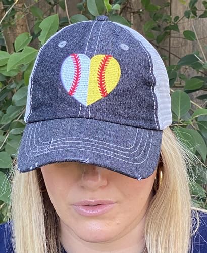 Cocomo Soul Womens Ball Mom Hat | Ball Mom | Ball Mom Baseball Softball Mom Hat | Half Baseball Half Softball Hat 400 Dark Grey