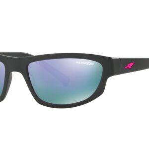 ARNETTE Unisex Sunglasses Matte Black Frame, Grey Mirror Violet Lenses, 56MM