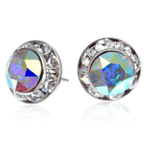 pammyj 11mm round crystal earrings (auora borealis)