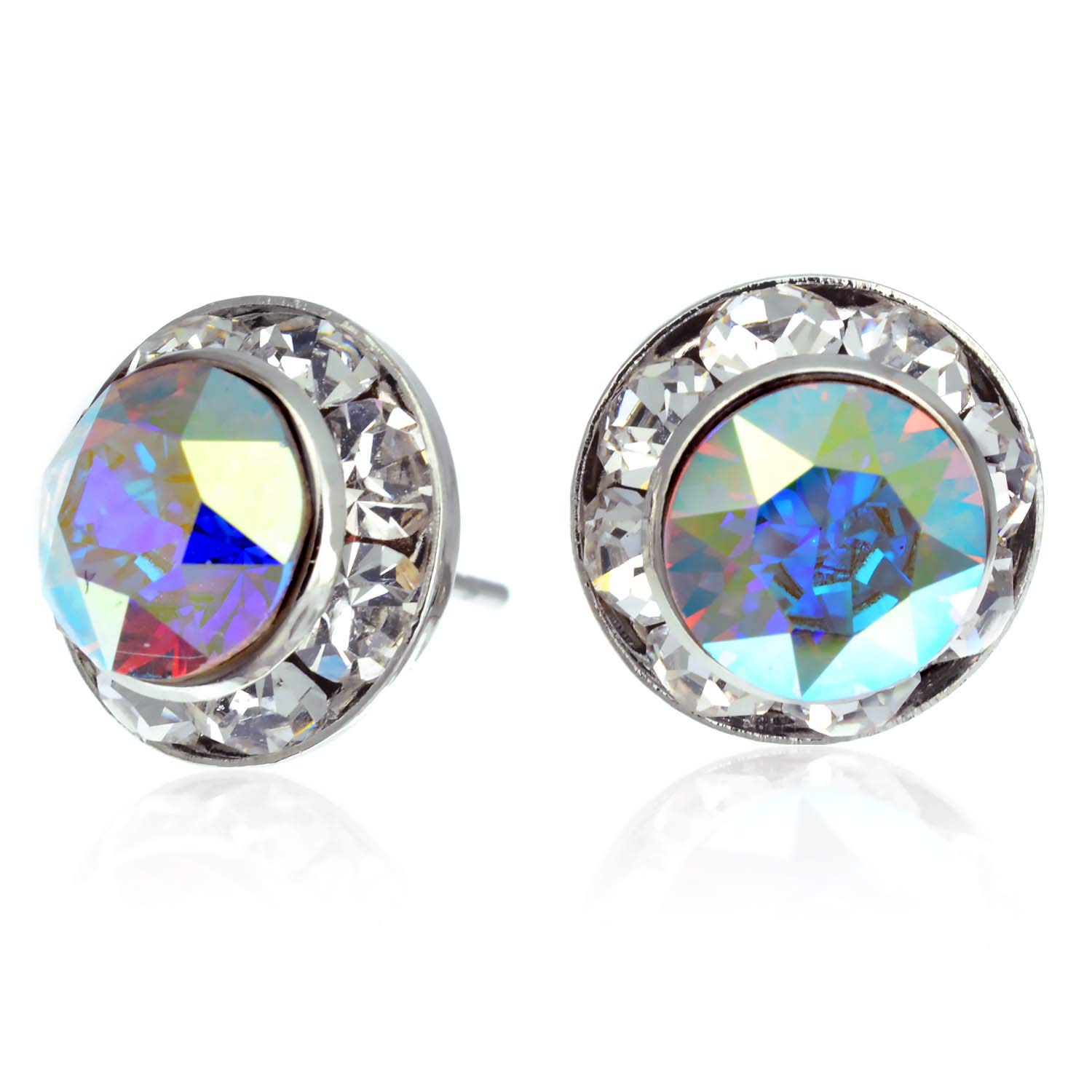 PammyJ 11mm Round Crystal Earrings (Auora Borealis)