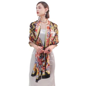 dana xu 100% mulberry satin silk summer travel scarf extra large women floral shawl oversize soft wraps for evening dresses