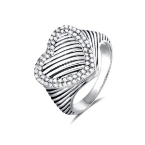 UNY Ring Twisted Cable Wire Designer Inspired Fashion Brand David Vintage Heart Pave CZ Antique Women Jewelry Gift (White, 9)