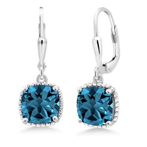 Gem Stone King 925 Sterling Silver 8MM Cushion Gemstone Birthstone Leverback Drop Dangle Earrings for Women