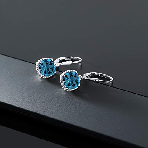 Gem Stone King 925 Sterling Silver 8MM Cushion Gemstone Birthstone Leverback Drop Dangle Earrings for Women