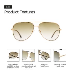 EVEE Fashionable Metal Aviator Sunglasses with Oversize Flat Reflective Mirror Lenses (GEMINI) (Gold/Green, 64)