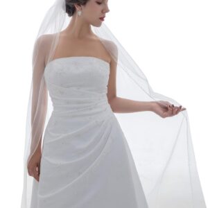 SAMKY 1T 1 Tier Beaded Edge Wedding Veil - White Cathedral Length 108" V119