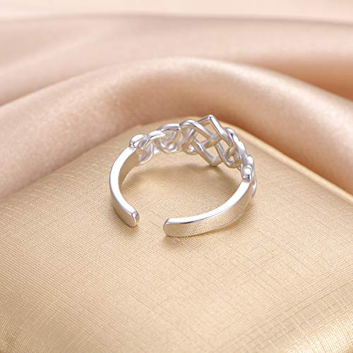 Celtic Knot Heart Ring 925 Sterling Silver Adjustable Wedding Band Stackable Rings for Women Size 7