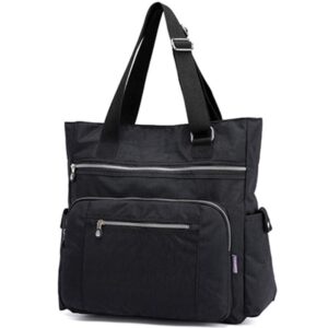 multi pocket nylon totes handbag large shoulder bag travel purse bags for women (x-black)