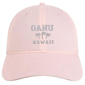 Trendy Apparel Shop Oahu Hawaii and Palm Tree Embroidered Brushed Cap - Light Pink