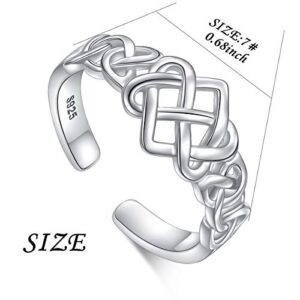 Celtic Knot Heart Ring 925 Sterling Silver Adjustable Wedding Band Stackable Rings for Women Size 7