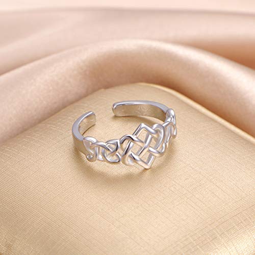 Celtic Knot Heart Ring 925 Sterling Silver Adjustable Wedding Band Stackable Rings for Women Size 7