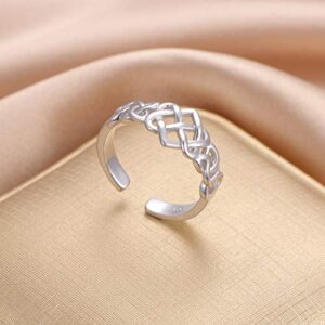 Celtic Knot Heart Ring 925 Sterling Silver Adjustable Wedding Band Stackable Rings for Women Size 7