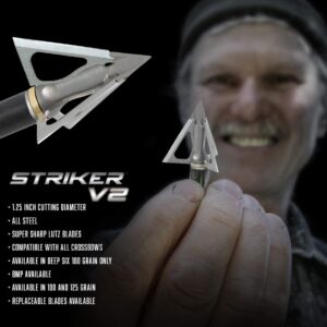 G5 Striker V2 Fixed 3-Blade Broadhead - Archery Hunting Steel Ferrule 100 Grain 1.25" Cutting Diameter Broadhead - Standard Version