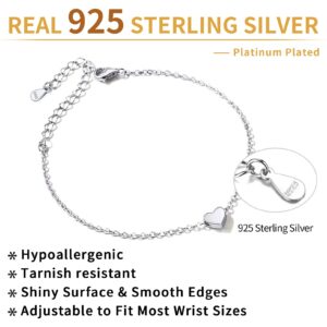 ChicSilver 925 Sterling Silver Bracelet for Women Love Heart Bracelet Dainty Charm Bracelet Adjustable Mom Bracelet Gift for Mothers Day