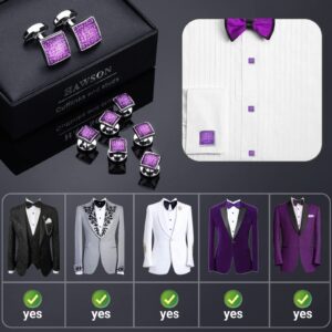 HAWSON Graceful Square Purple Crystal Man Tuxedo Cufflinks Shirt Studs (Purple)