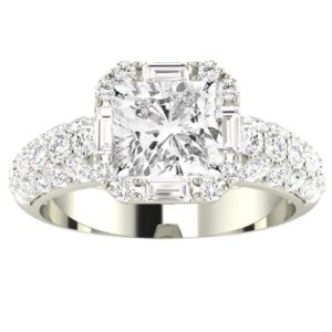 houston diamond district 1.75 ctw cushion cut designer popular halo baguette round 14k white gold diamond engagement ring (j-k color i1-i2 clarity 1 ct center)