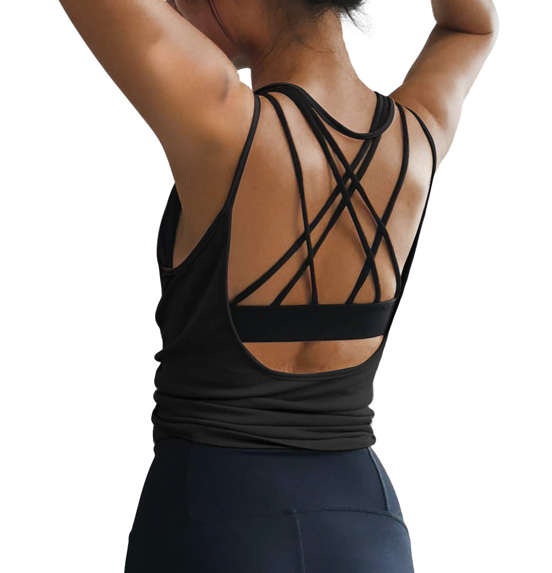 OYANUS Womens Summer Workout Tops Sexy Backless Yoga Shirts Loose Open Back Running Sports Tank Tops Cute Muscle Tank Sleeveless Gym Fitness Quick Dry Activewear Clothes for Juniors Black L