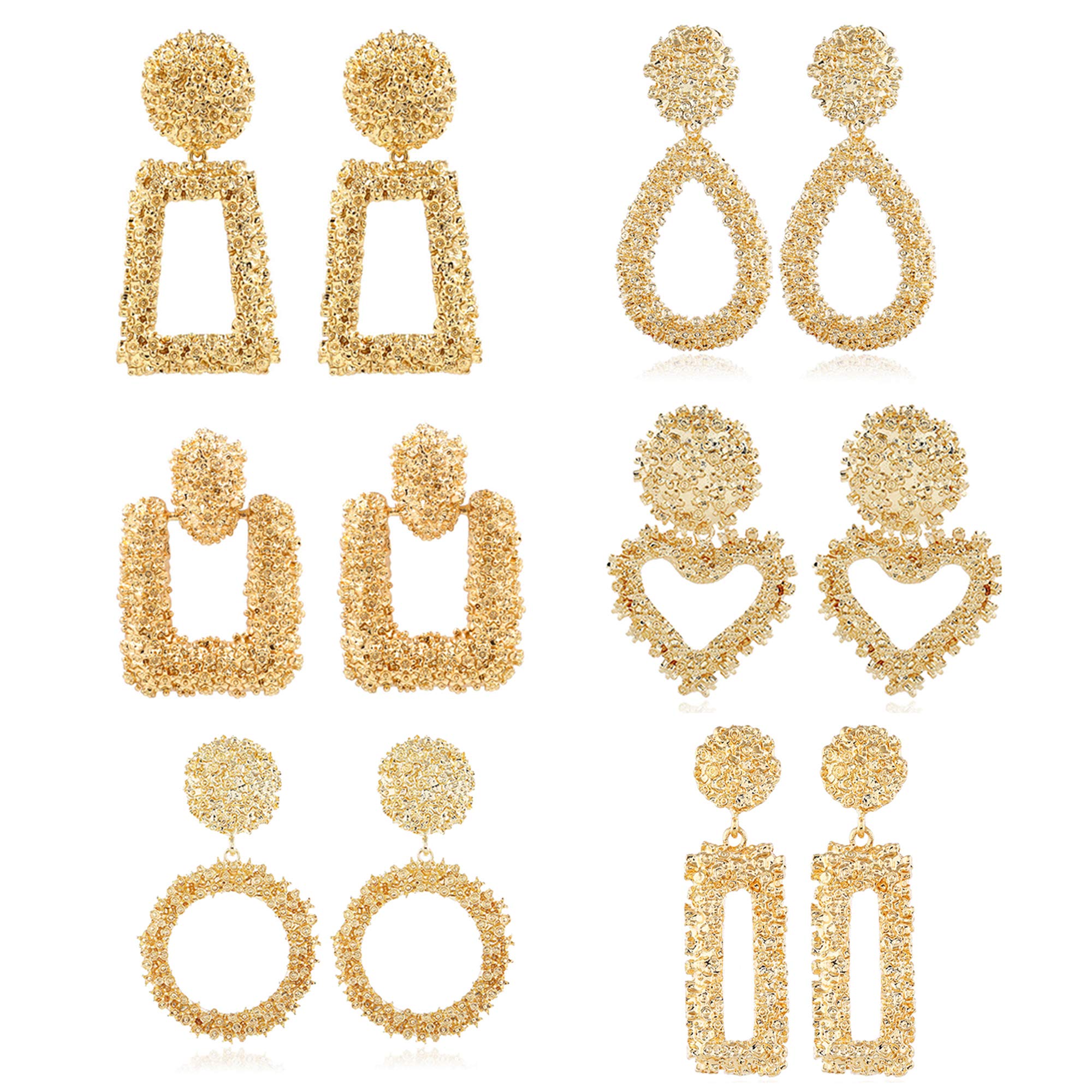 ATIMIGO 6 Pairs Gold Statement Drop Earrings Metal Geometric Dangle Drop Earrings for Women