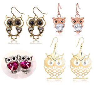 owl bird for womens stud dangle animal cute pretty jewelry earrings 4 pairs set pack deal